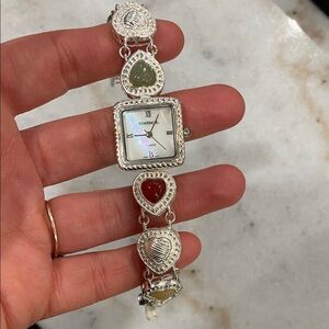 Silver-Tone Heart Charm Women's Watch